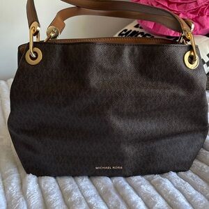 Michael Kors Espresso Shoulder Bag with Gold Details